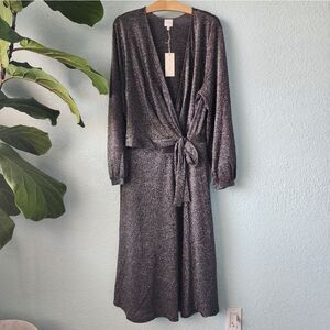 PLEIONE Metallic faux wrap midi dress
